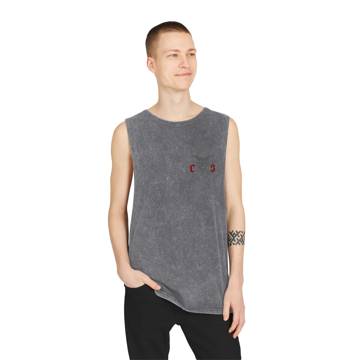 Crooks & Company Stonewash Tank Top — Graphic Skull Biker Muscle Tee