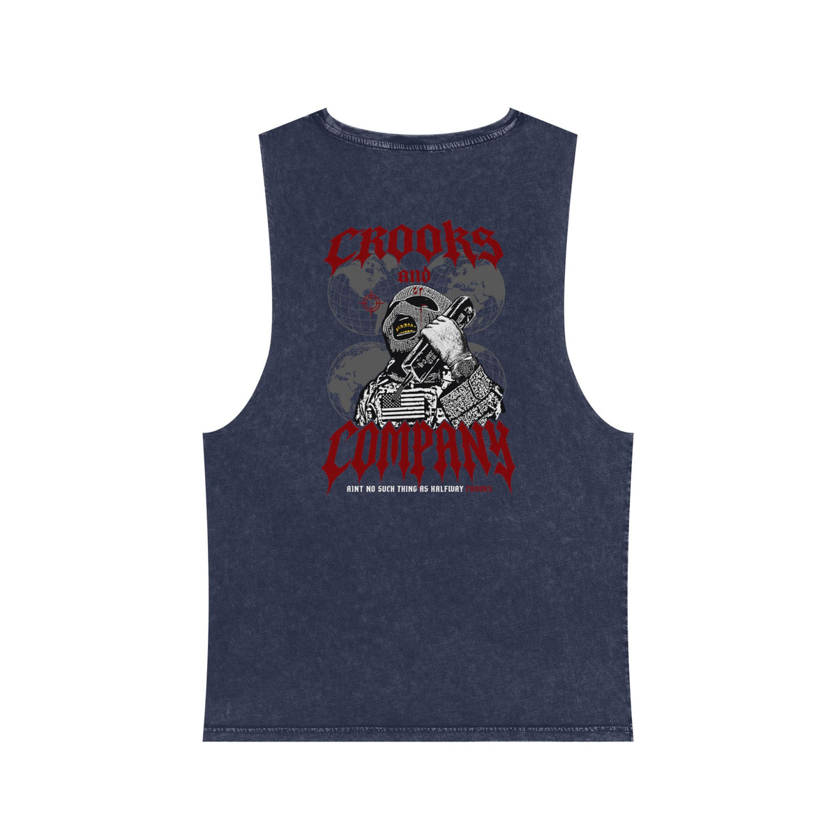 Crooks & Company Stonewash Tank Top — Graphic Skull Biker Muscle Tee