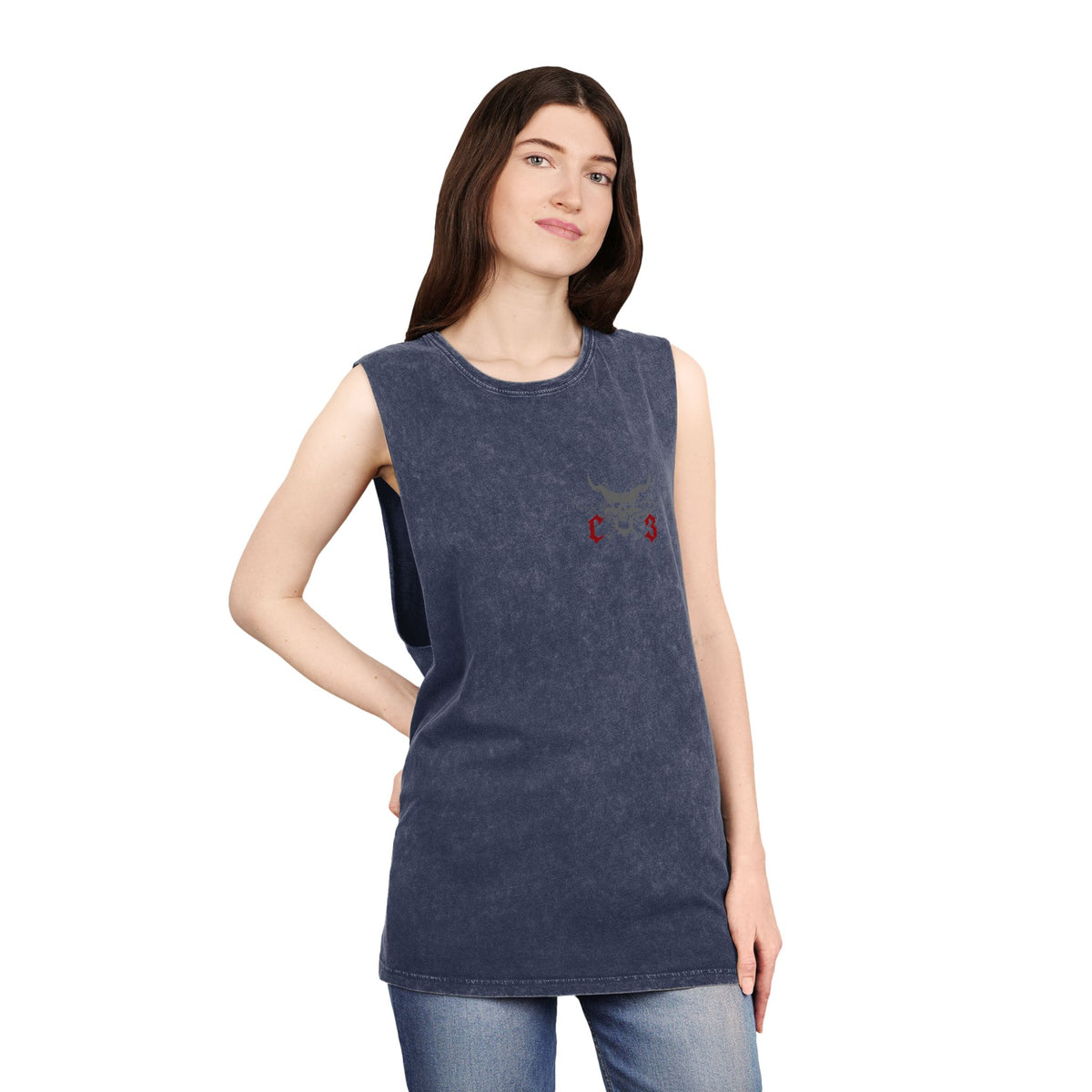 Crooks & Company Stonewash Tank Top — Graphic Skull Biker Muscle Tee