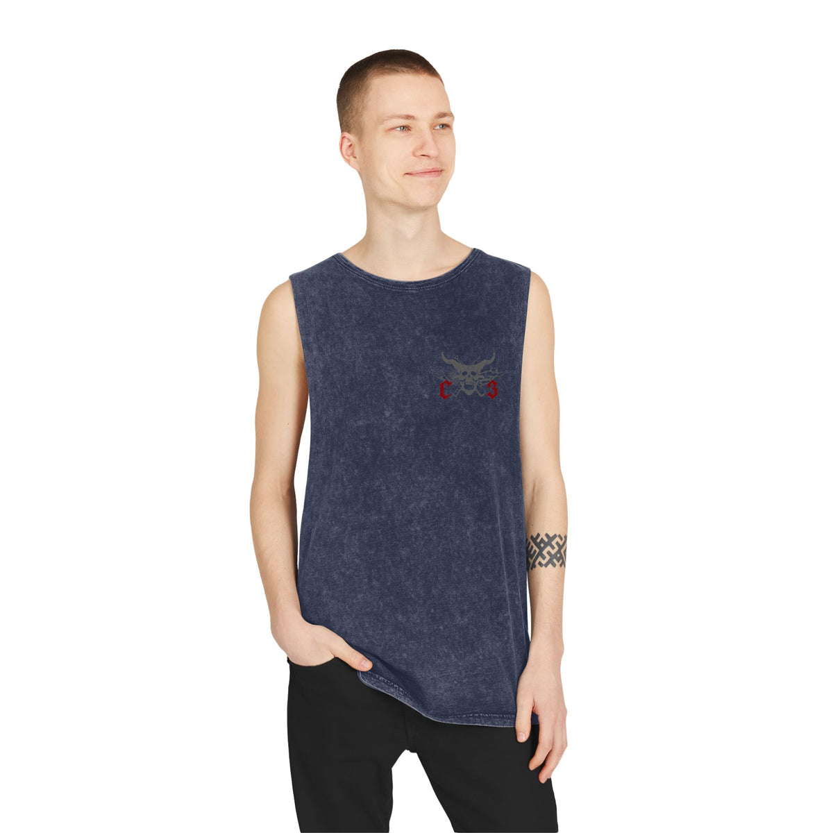 Crooks & Company Stonewash Tank Top — Graphic Skull Biker Muscle Tee