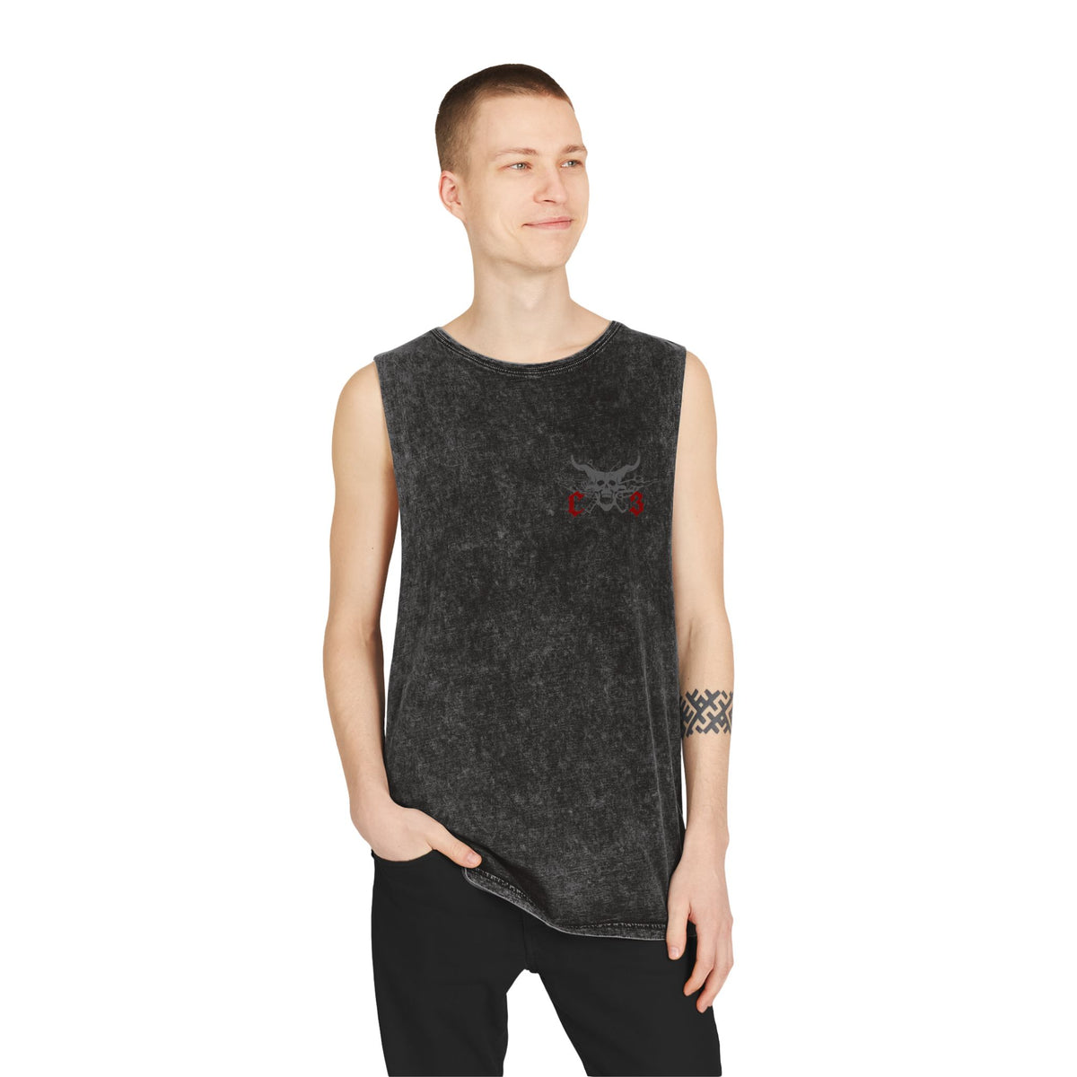 Crooks & Company Stonewash Tank Top — Graphic Skull Biker Muscle Tee
