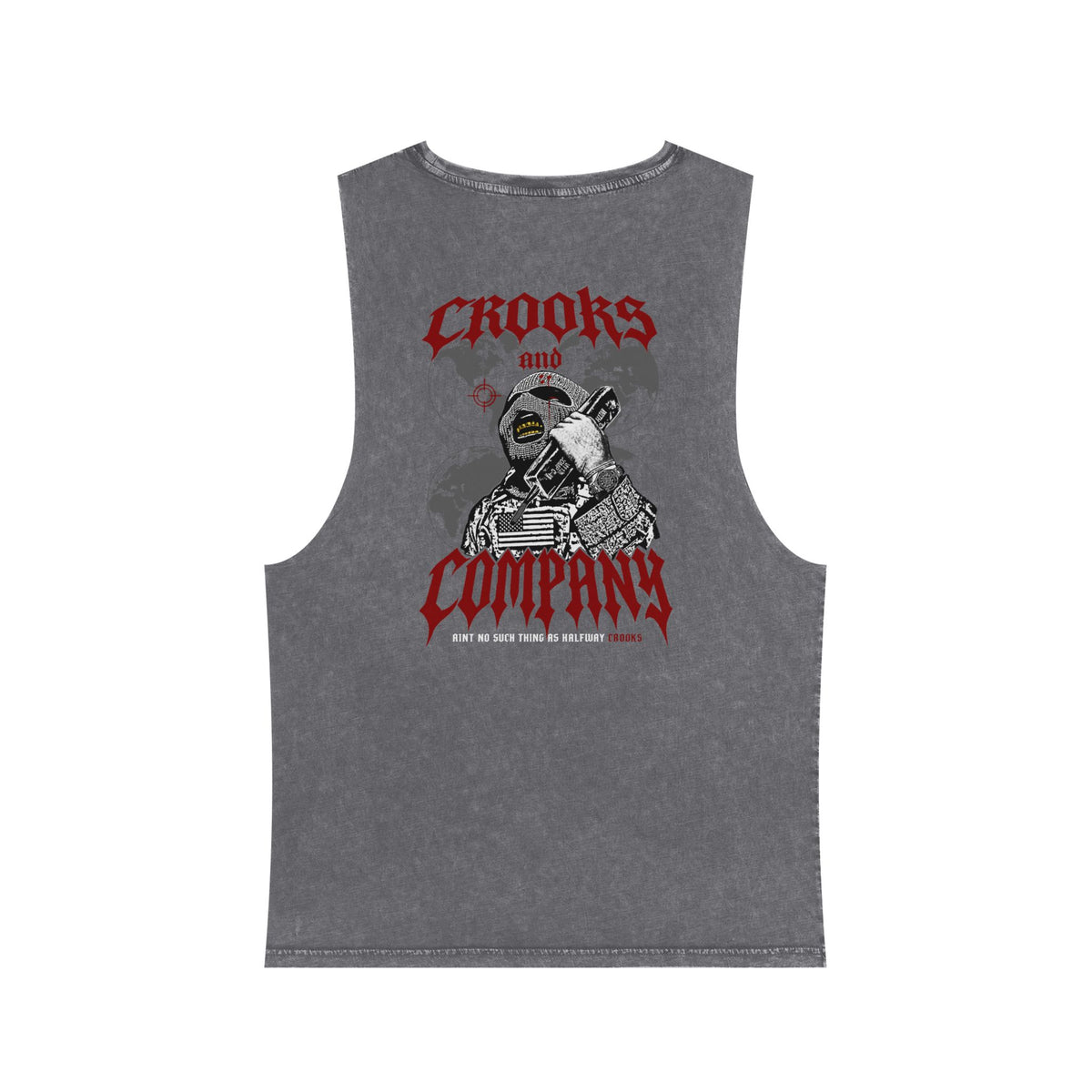 Crooks & Company Stonewash Tank Top — Graphic Skull Biker Muscle Tee