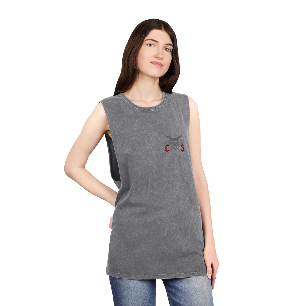 Crooks & Company Stonewash Tank Top — Graphic Skull Biker Muscle Tee