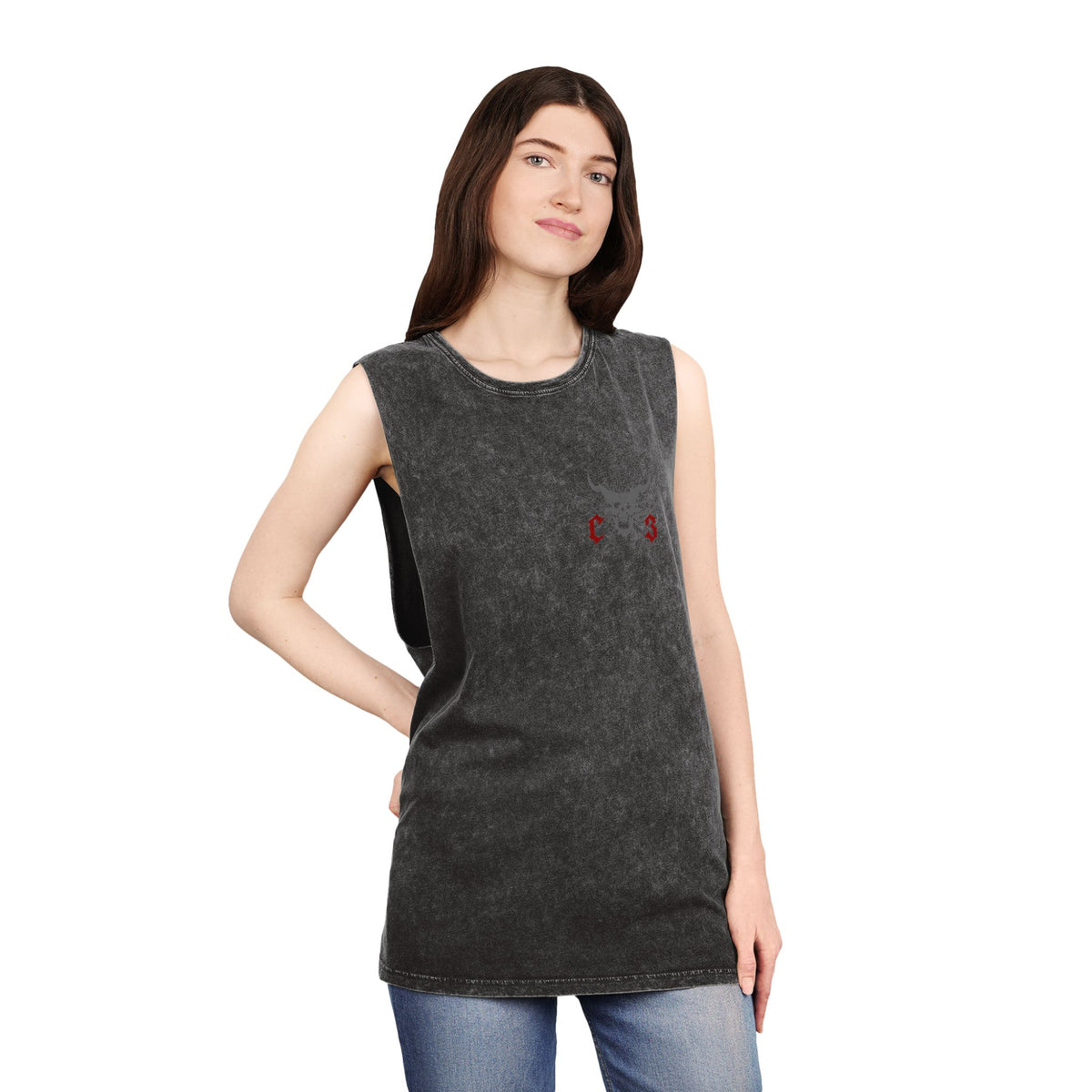 Crooks & Company Stonewash Tank Top — Graphic Skull Biker Muscle Tee