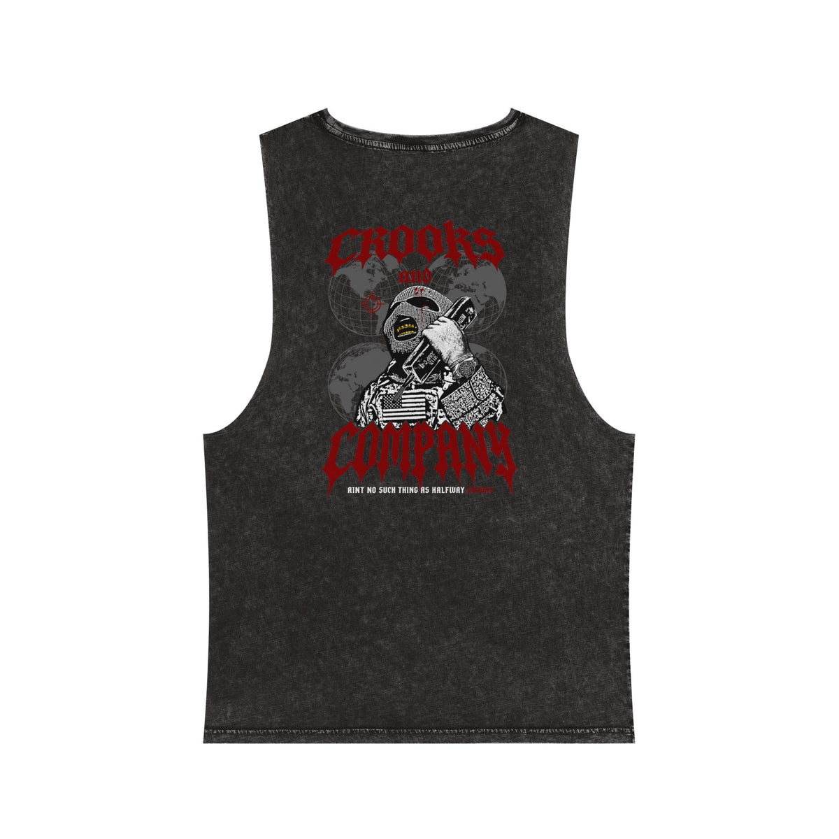 Crooks & Company Stonewash Tank Top — Graphic Skull Biker Muscle Tee